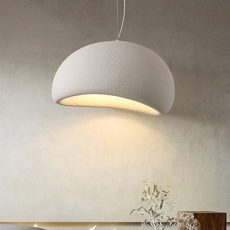 Wabi-Sabi Kreative Pendelleuchte, moderne E27 Hängelampe, Esstisch-Kronleuchter, Lampenschirm in Steinoptik, Vogelnestform, für Esszimmer, Schlafzimmer, Wohnzimmer, Kücheninsel, Flur, Weiß (40 cm)