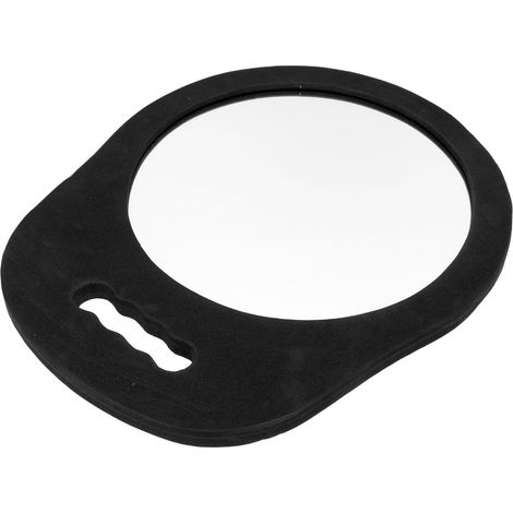 Runder Taschenspiegel – 1 Stück – Rahmen aus Schaumstoff und Glas – Ergonomischer, stoßfester Griff – Für Friseur- und Kosmetiksalons – Schwarz, 34 x 27,5 cm (1/5)