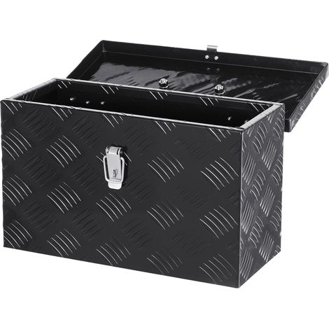 Boîte à outils pour camion en aluminium 406 x 190 x 254 mm, coffre de benne de pick-up verrouillage, plaqué à rayures, avec poignée supérieure et clés pour remorque camping-car camionnette, noir (1/5)