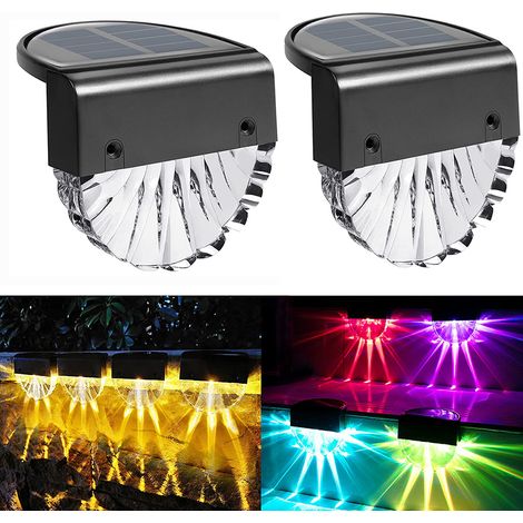 2 Lampes solaires, mode blanc chaud et couleurs, boîtier acrylique IP55, pour escalier terrasse clôture (1/5)
