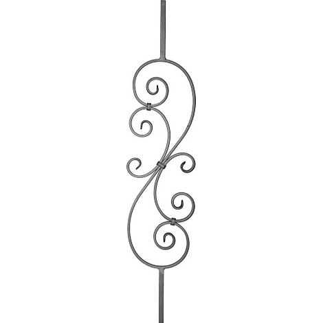 Deco Fer Forge – Barreau décoratif en fer forgé – Hauteur 1000mm – Largeur 200mm – Section carrée 14mm – Motif volutes pour garde-corps (1/4)