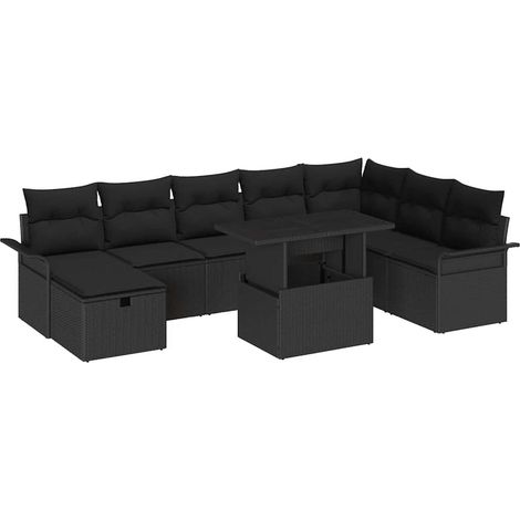 Maison Exclusive - Ensemble de canapé de jardin 9 pc Noir polyrotin (1/5)