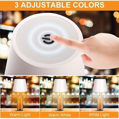 Lampe de bouteille sans fil avec chargeur USB, lampe de table à intensité variable tactile 3 couleurs, adaptée à tous les types de bouteilles de vin, bars, restaurants, lampe rechargeable USB (blanc) (1/3)