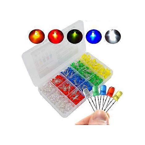 500 Stück 5-mm-LED-Leuchtdioden-Sortiment, Niederspannungs-Diffusordioden für DIY-Leiterplattenschaltungen, Kontrollleuchten