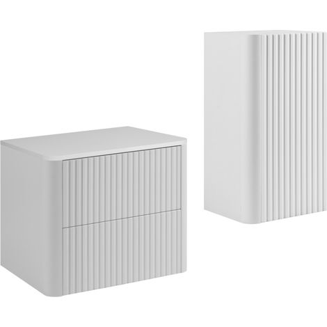 Ensemble de meubles de salle de bain, 2 tiroirs, 1 porte, fermeture douce, façades rainurées, Blanc, 60,8 x 44,2 x 48,4 cm (1/5)