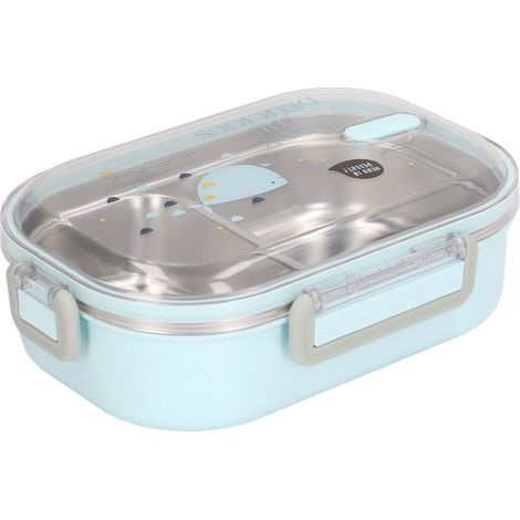 Boîte Bento Isotherme Acier Inox 304 Compartiments Imperméable Style Illustration Poisson Bleu Transparent pour Enfants École (1/5)