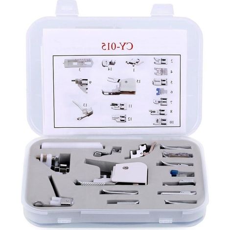 Set di 15 piedini premistoffa per macchine da cucire. Accessori professionali a clip per Brother, Singer, Janome e altre marche. (1/5)