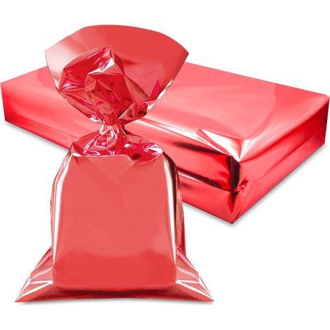Lot de 50 pochettes cadeaux rouges métalliques 35 x 50 cm, sacs en plastique polypropylène élégants pour emballage fête du Nouvel An, anniversaire, Noël, célébration, (50 pièces) (1/5)