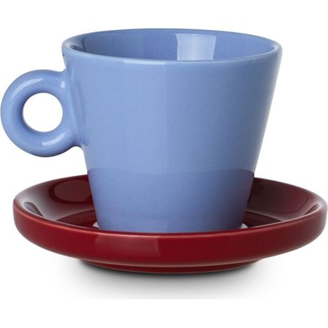 Echo 100 ml blaue Espressotasse mit roter Untertasse