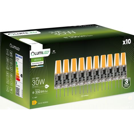 10x G4 LED-Lampenkapsel 3W = 30W 330lm 4000K Neutral 360° 12V LUMILED-Filament