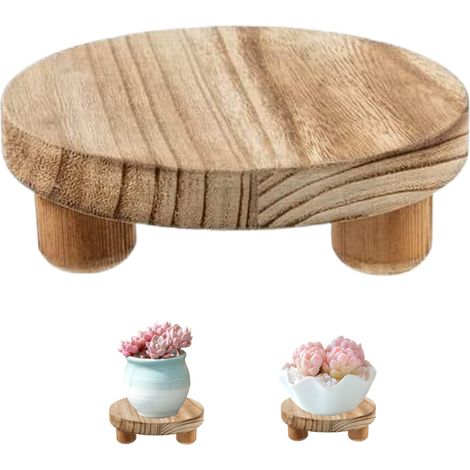 Support pour plantes d'intérieur en bois – Support à plantes rond à 3 niveaux, soucoupe pour pot de fleurs, présentoir de jardin