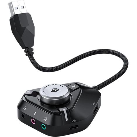 Carte son USB – Adaptateur audio externe Type-C avec prise jack 3,5 mm pour casque, contrôle du volume, microphone, haut-parleur, studio, guitare, enregistrement musical à domicile, streaming, jeux, 6 (1/5)