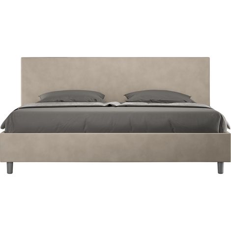Lit double 200x200 cm tissu sable Adelyne-Option Avec sommier et coffre (1/3)