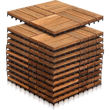 TolleTour Set di 11 piastrelle in legno per terrazze 12 listelli 1 m², 30 x 30 cm, piastrelle a incastro in legno di acacia
