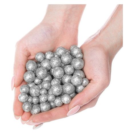 Kulki de poliestireno de 28g con purpurina para decorar arreglos navideños plateados. (1/5)