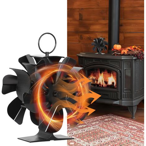 Randaco Ventilador de estufa, Ventilador térmico silencioso de 6 palas para estufas de leña, Distribución eficaz del calor en invierno, Reversible (1/5)