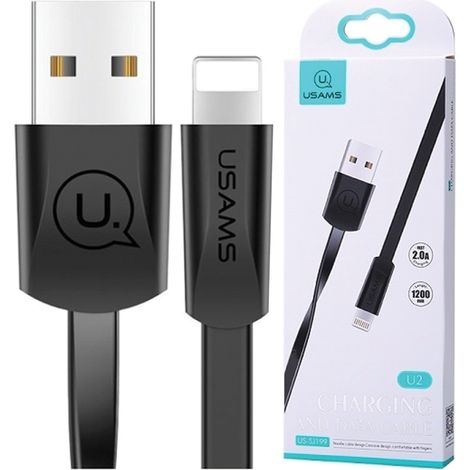 Cable Lightning usams de 1,2 m, negro plano (1/3)