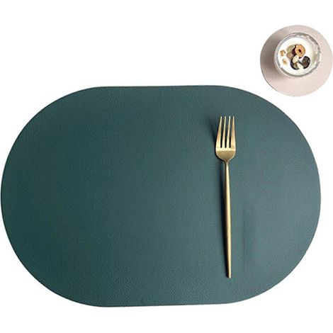 Sets de table ovales résistants à la chaleur, dessous de tasse en cuir PU, imperméables, pour une utilisation quotidienne (riz vert) (1/5)