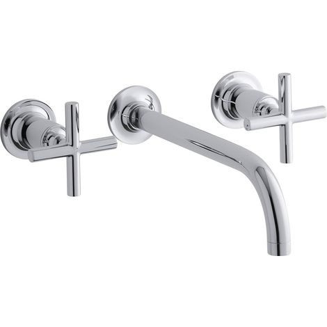 Robinet de toilette mural à deux poignées avec bec de 90 degrés et poignées transversales, valve non incluse, chrome poli, taille unique (1/2)