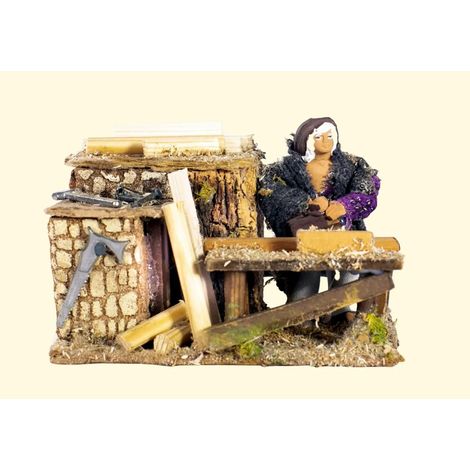 Animierte Szenerie mit Falegname für den Weihnachtskrippe, 14 × 9 × 15 cm, Höhe 8 cm (1/3)