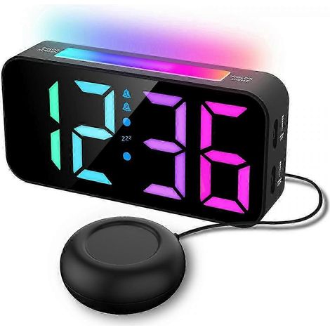 Un réveil adapté aux dormeurs profonds, doté d'une fonction vibration, d'un réveil secouant le lit, d'une veilleuse, d'un grand écran et d'une luminosité et d'un volume réglables (RGB). (1/5)