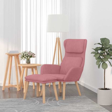 Chaise de relaxation avec tabouret Fauteuil relax - Rose Velours BonneVie-29079 (1/5)