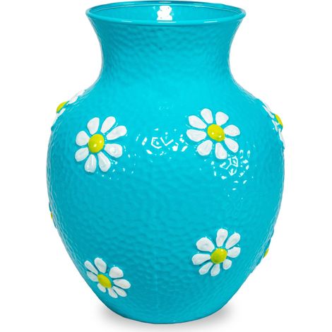 WD LifeStyle Vaso in Vetro con Decorazioni Esterne Azzurro