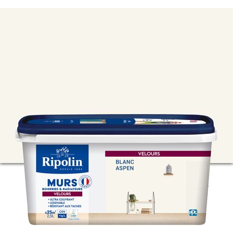 Ripolin – Peinture intérieure velours ultra-couvrante 2,5L – Blanc Aspen – Pour murs, boiseries et radiateurs – Fabrication française