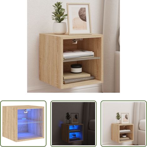 Meuble TV mural - Meuble TV mural avec lumières LED chêne sonoma 30x28,5x30 cm (1/5)