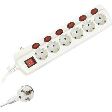 Base múltiple multiinterruptor 6 tomas 3500W + 1,5m de cable (3x1,5mm) 10/16A 250V