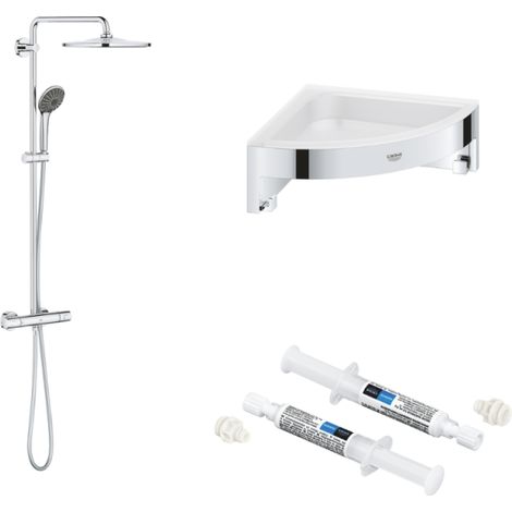 Columna de ducha termostática GROHE Vitalio Joy Shower System 310 + estante esquinero GROHE Start Cube + pegamento QuickGlue