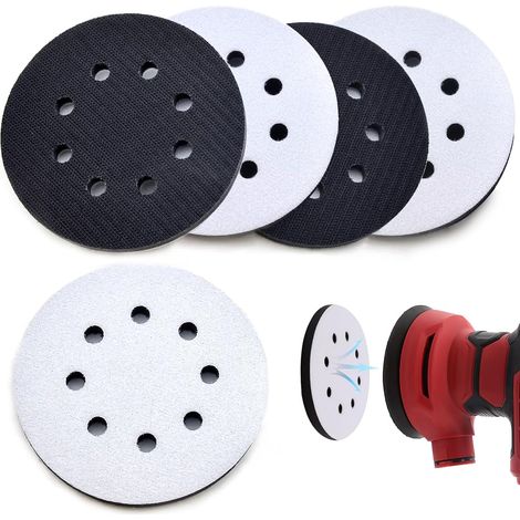 5 Pièces Tampon Interface 125mm, Tampon D'Interface 125mm en éPonge, Tampons de Ponçage, Patin de Remplacement pour Ponceuse (8 Trous) (1/5)