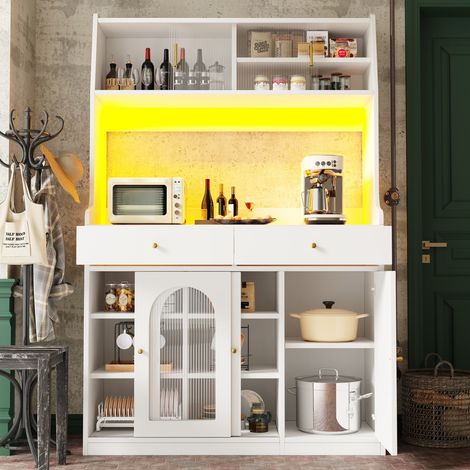 Buffet blanc led avec étagères réglables, 2 tiroirs – armoire vitrine & rangement cuisinesalon (1/5)