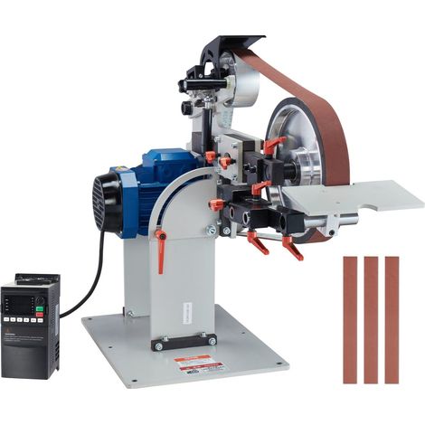 Ponceuse à bande 72x2 pouces, vitesse variable avec VFD, 1500W, affûteuse de couteaux avec 3 gabarits et 3 bandes abrasives, pour métallurgie, compatible bandes 72-82x2 pouces. (1/5)