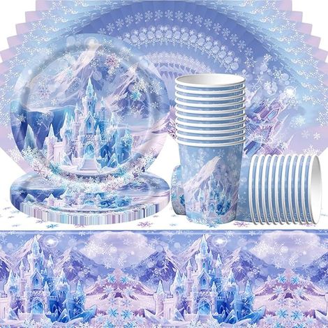Set de vaisselle de fête violet, décoration de table thème anniversaire, comprenant serviettes, gobelets en carton, assiettes en carton et nappe (1/5)