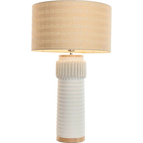 Lampe de table en céramique et lin blanc naturel style romantique - Blanc céramique et lin naturel (1/5)