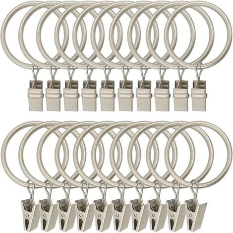 30 anneaux pour rideaux en métal avec pinces, résistants à la rouille, pour tringle à rideaux – fixation solide et facile (1/5)