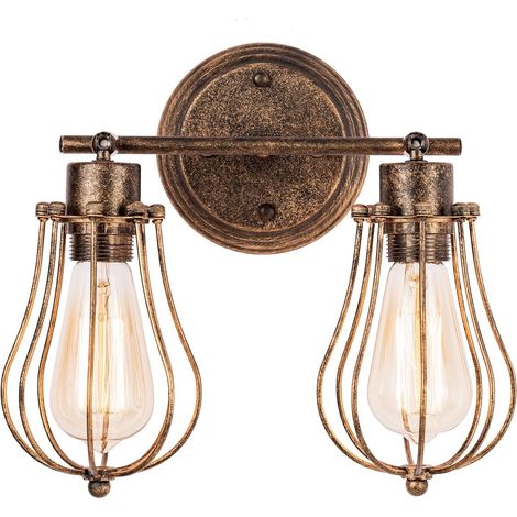 Lampe murale industrielle rustique, cage en fil métallique réglable cage Vintage support de lampe pour lampe murale en métal Vintage chambre Gazebo (sans ampoule) (1/4)