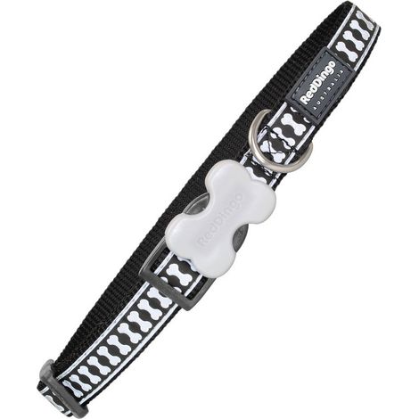 Collar para Perro Red Dingo Reflectante Huesos Negro (1,2 x 20-32 cm)
