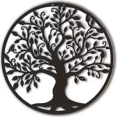Grand arbre de vie en métal - Sculpture murale en forme d'arbre généalogique creux - Panneau mural à suspendre pour bureau, chambre à coucher, salon - 60 cm (1/5)