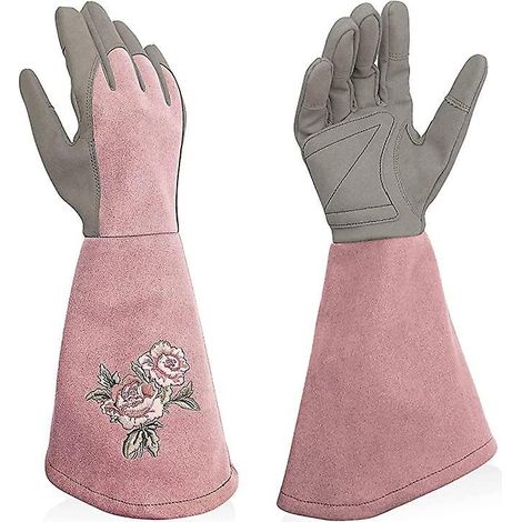 une Paire De(l18cm)ros Gants Jardinage Femme Cuir,anti-piqre Avec Manche Longue, Gants De Jardin Femme Elegant Avec Broderie Exquise (1/5)