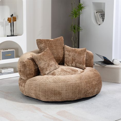 Chenille Lazy Sofa Chair - High Back Lounger with 3 Pillows, Indoor/Outdoor (Coffee) (1/5)