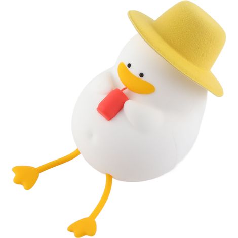 Lampe de Nuit Canard Mignon en Silicone, Lumière LED Douce avec Chapeau, Porte-Téléphone, Rechargeable par USB, Luminosité Réglable (1/5)
