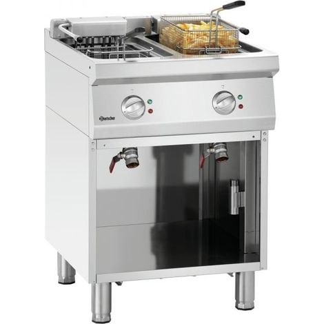 Friteuse inox double 2 x 5 Litres, sur support ouvert, 17 400 W, 400 V - TRI
