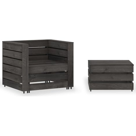 Salon de jardin palette 2 pcs - Canapé de jardin - Ensembles de Meubles d'exterieur - Bois de pin imprégné de gris Chic-107385 (1/5)