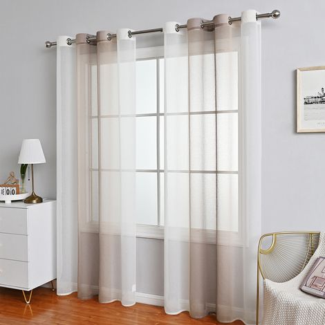 2er Set Gardinen Grau Wohnzimmer Vorhänge mit Ösen Gardinen Fenster,Gardine Transparent Ösenschal Vorhang Schlaufen ,Dekoschals für Balkontür Outdoor Curtain – Braun 132x160cm