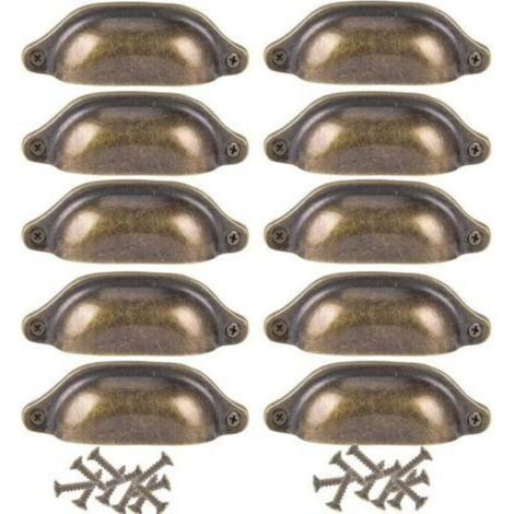 Set mit 10 Türgriffen, 98 mm, antike Messing-Möbelschubladengriffe (1/5)