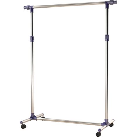 Porte-manteau mobile en acier inoxydable avec roulettes, hauteur ajustable et barre extensible (1/5)