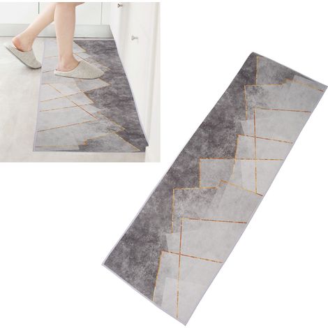 Tapis de sol absorbant en velours cristal, long et facile d'entretien, résistant aux taches et à l'usure, antidérapant pour la cuisine, fil gris et doré, 40 x 120 cm. (1/5)