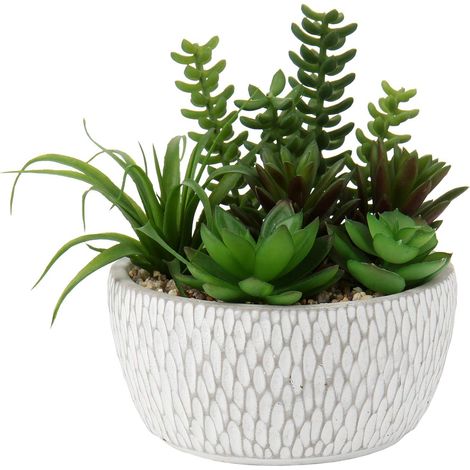 Petites Plantes artificielles Assorties en Pots de Ciment pour Maison, Table, Bureau, Salle de Bain, étagère, Salon (1/5)